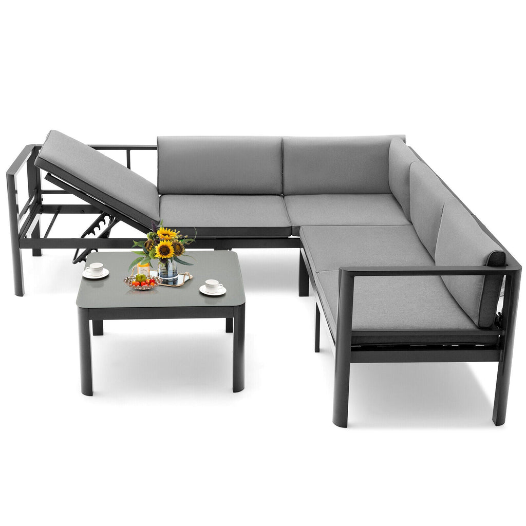 3 Pieces Aluminum Patio Set with 6-Level Adjustable Backrest-Gray
