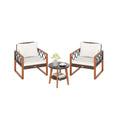 3 Pieces Patio Set with Tempered Glass Top Table and Soft Cushions