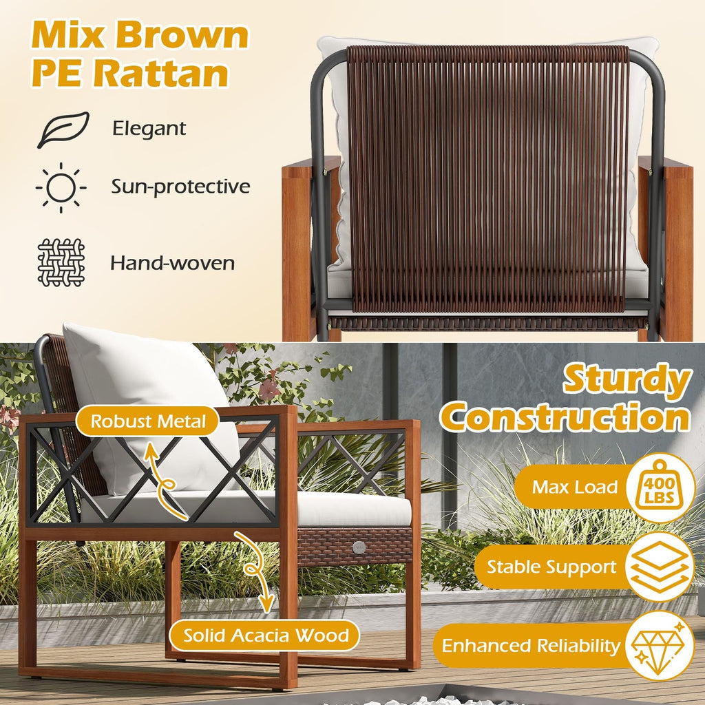3 Pieces Patio Set with Tempered Glass Top Table and Soft Cushions