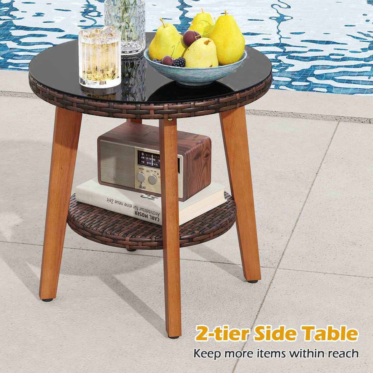 3 Pieces Patio Set with Tempered Glass Top Table and Soft Cushions
