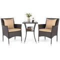 3 Pieces Patio Set with Cushioned Patio Chairs and Glass Coffee Table