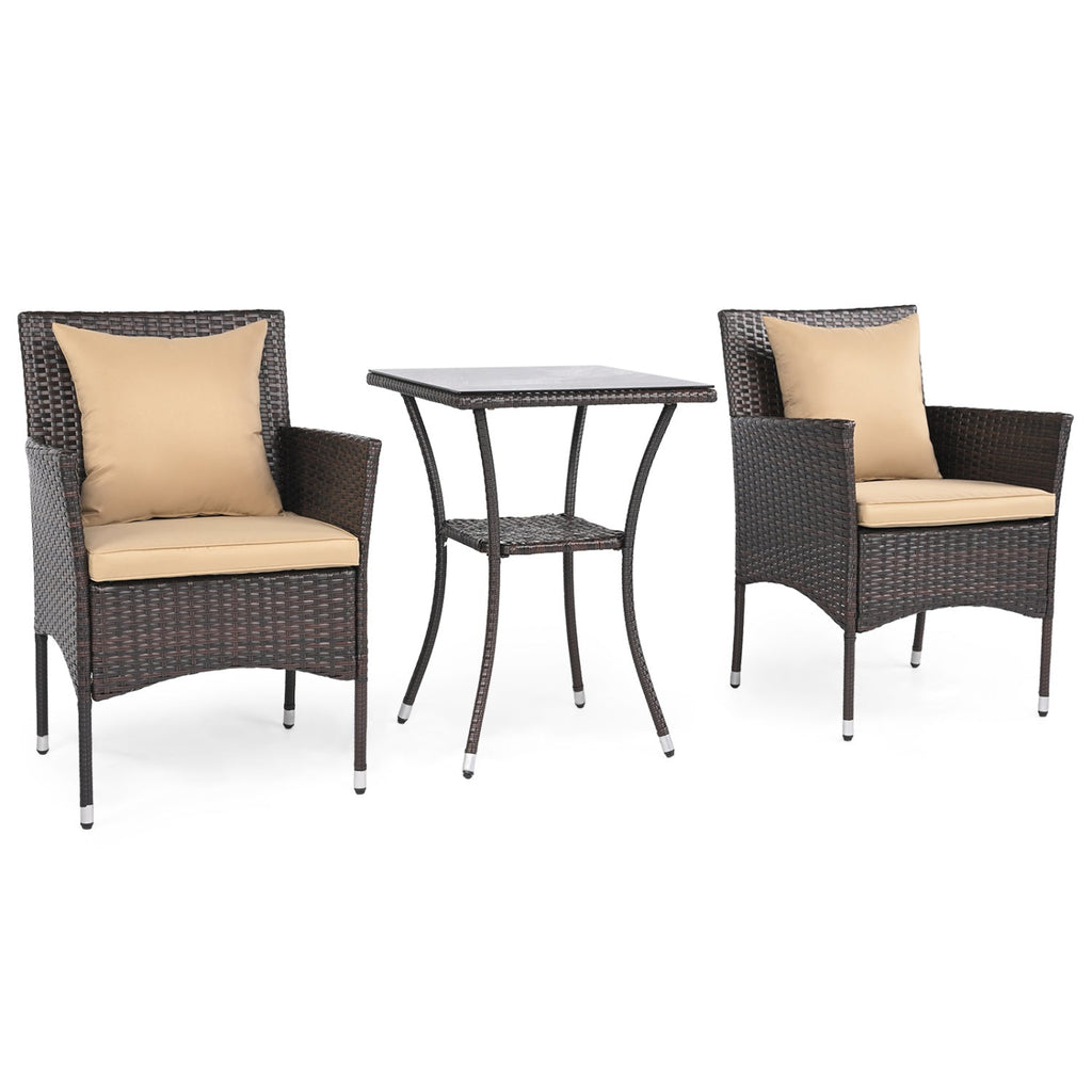3 Pieces Patio Set with Cushioned Patio Chairs and Glass Coffee Table
