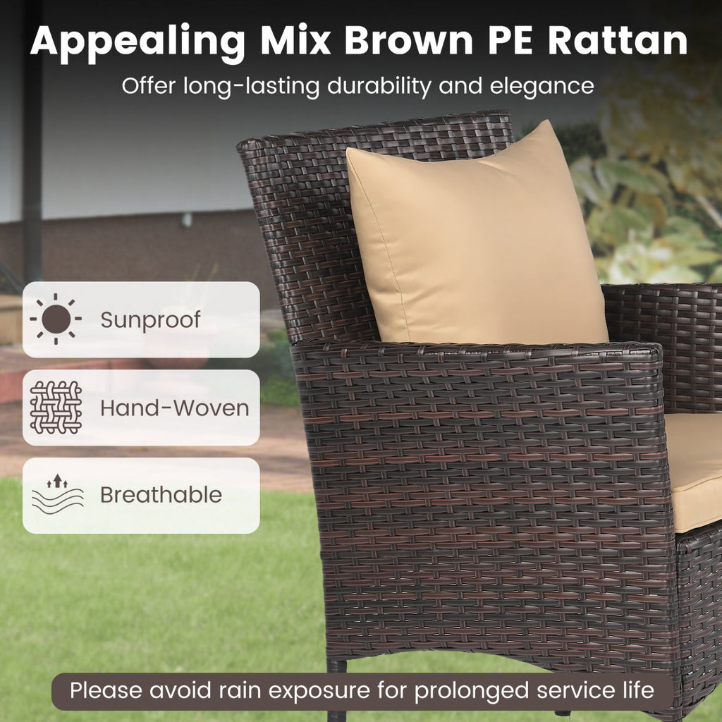 3 Pieces Patio Set with Cushioned Patio Chairs and Glass Coffee Table