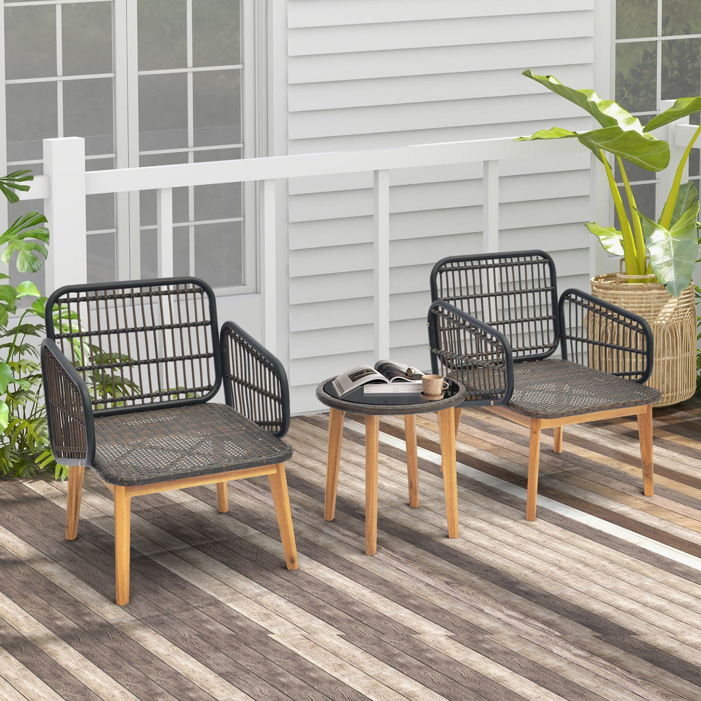 3 Pieces Patio Set with Cushioned Chairs and Tempered Glass Side Table