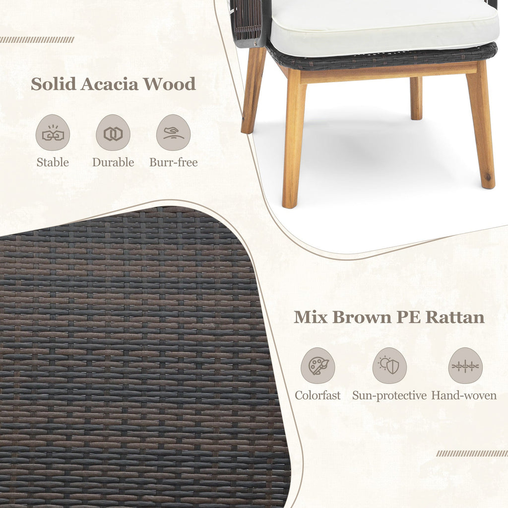 3 Pieces Patio Set with Cushioned Chairs and Tempered Glass Side Table