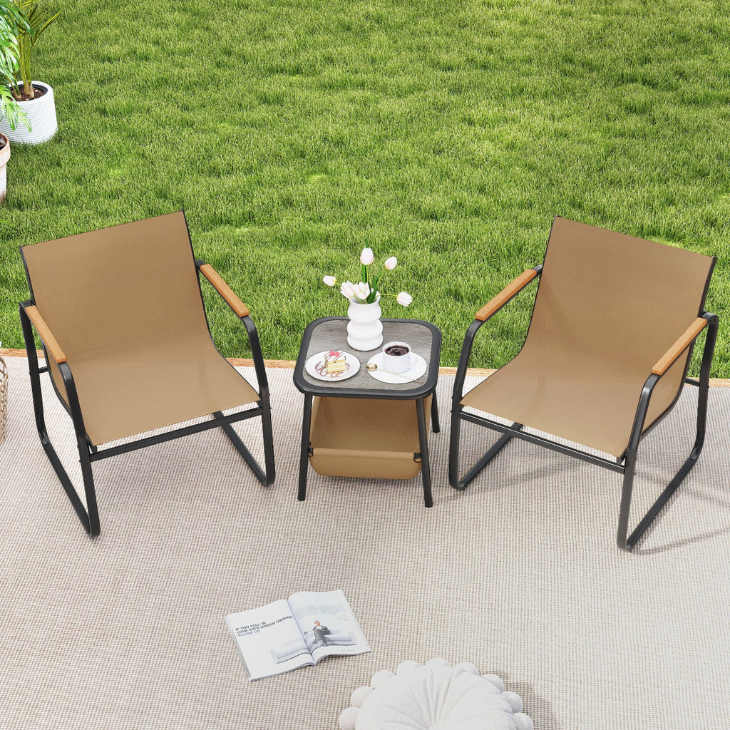 3 Pieces Patio Furniture Set Outdoor Bistro Conversation Set-Brown