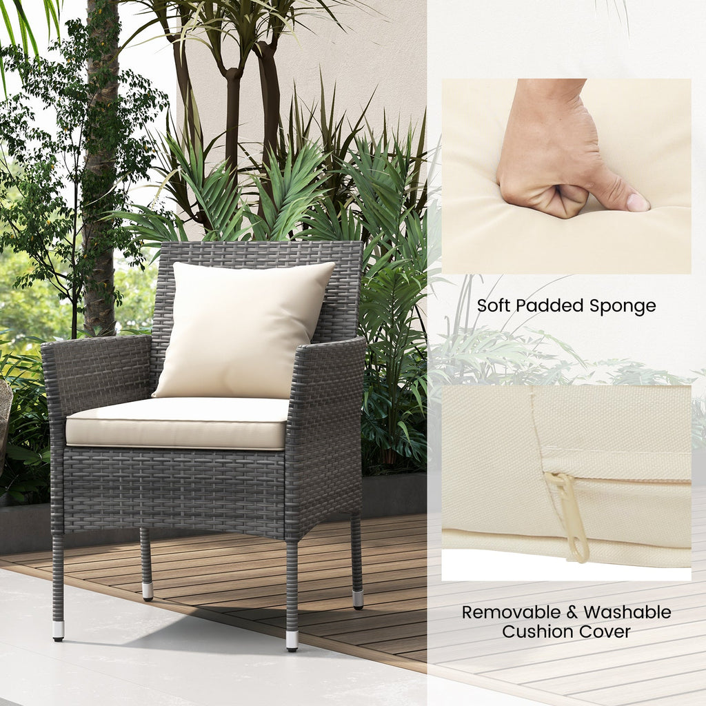 3 Pieces Patio Set with Cushioned Chairs and Glass Coffee Table