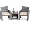 3 Pieces Patio Set, Tempered Glass Coffee Table and Soft Seat Cushions