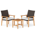 3 Pieces Patio Wicker Set Acacia Wood Outdoor Conversation Bistro