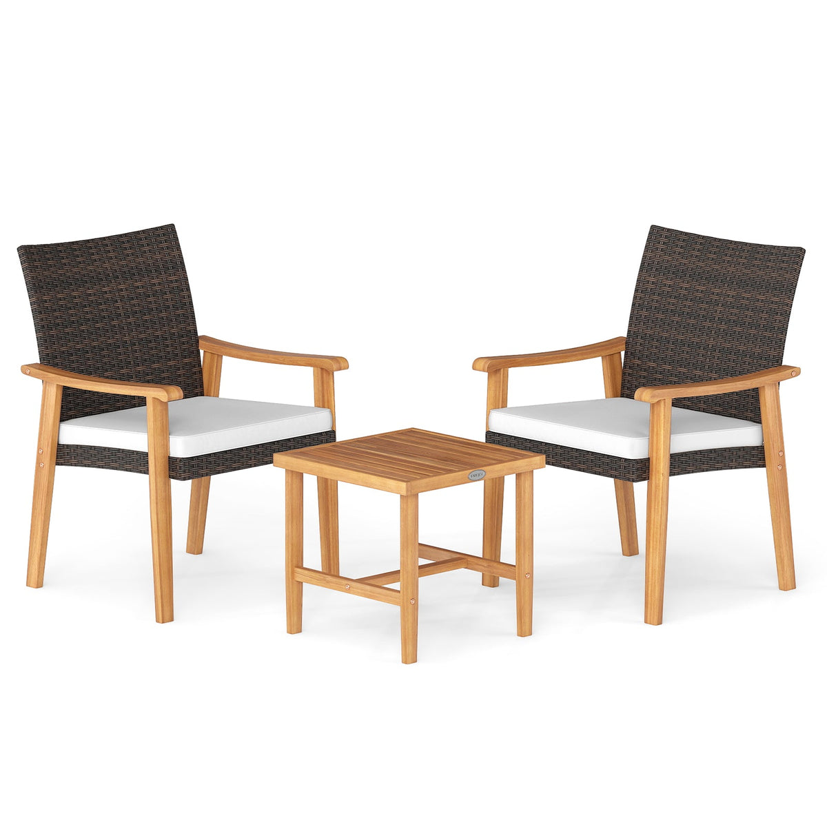 3 Pieces Patio Wicker Set Acacia Wood Outdoor Conversation Bistro