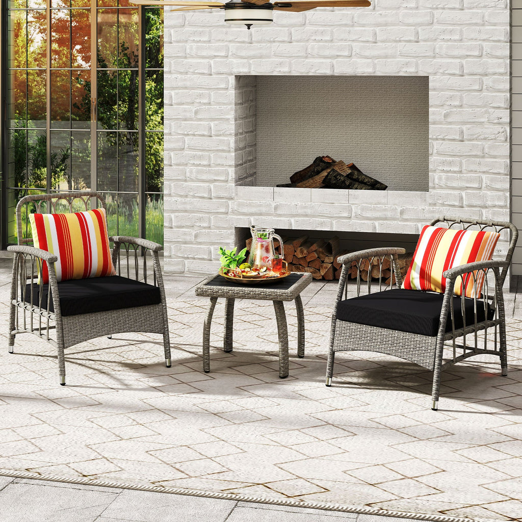 3 Pieces Patio Wicker Furniture Set with 5-Level Adjustable Backrest-Gray