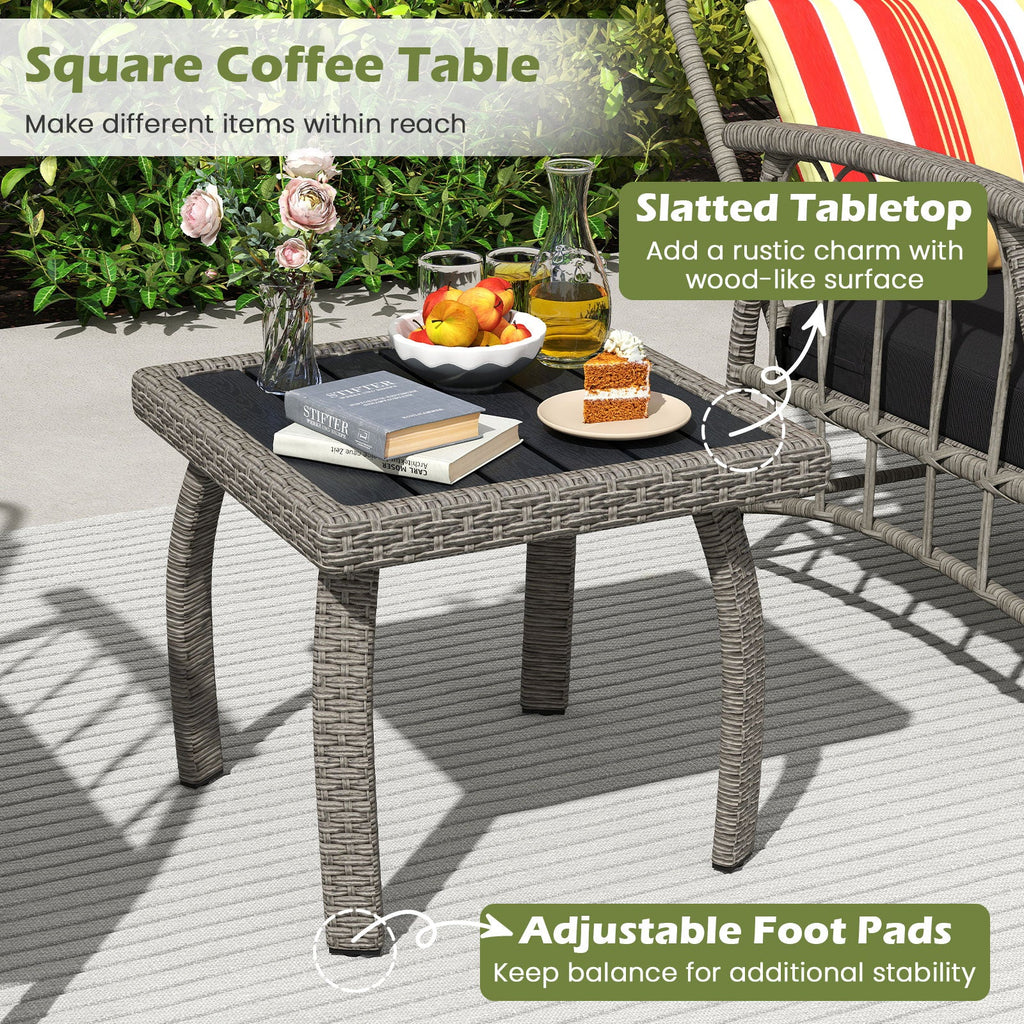 3 Pieces Patio Wicker Furniture Set with 5-Level Adjustable Backrest-Gray