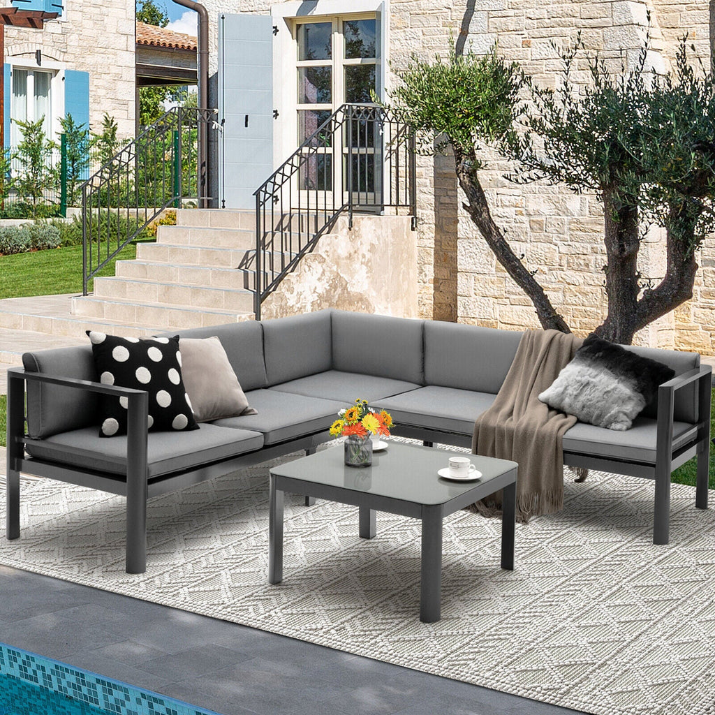 3 Pieces Aluminum Patio Set with 6-Level Adjustable Backrest-Gray