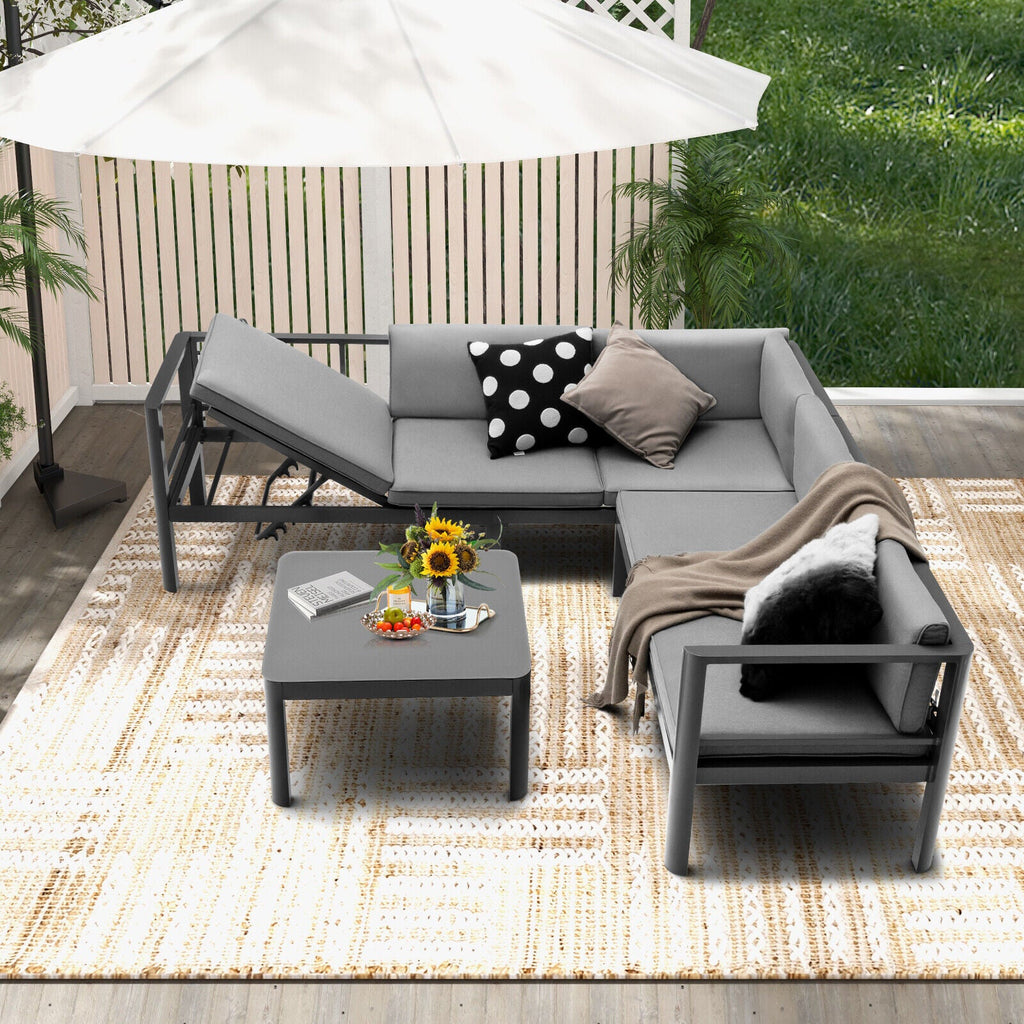 3 Pieces Aluminum Patio Set with 6-Level Adjustable Backrest-Gray
