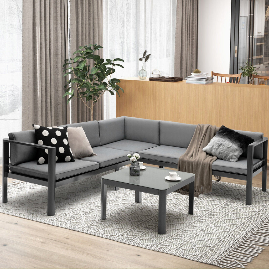 3 Pieces Aluminum Patio Set with 6-Level Adjustable Backrest-Gray