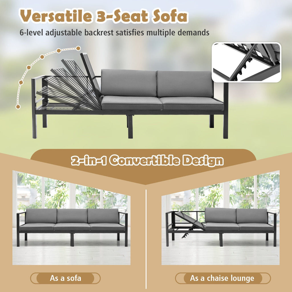 3 Pieces Aluminum Patio Set with 6-Level Adjustable Backrest-Gray