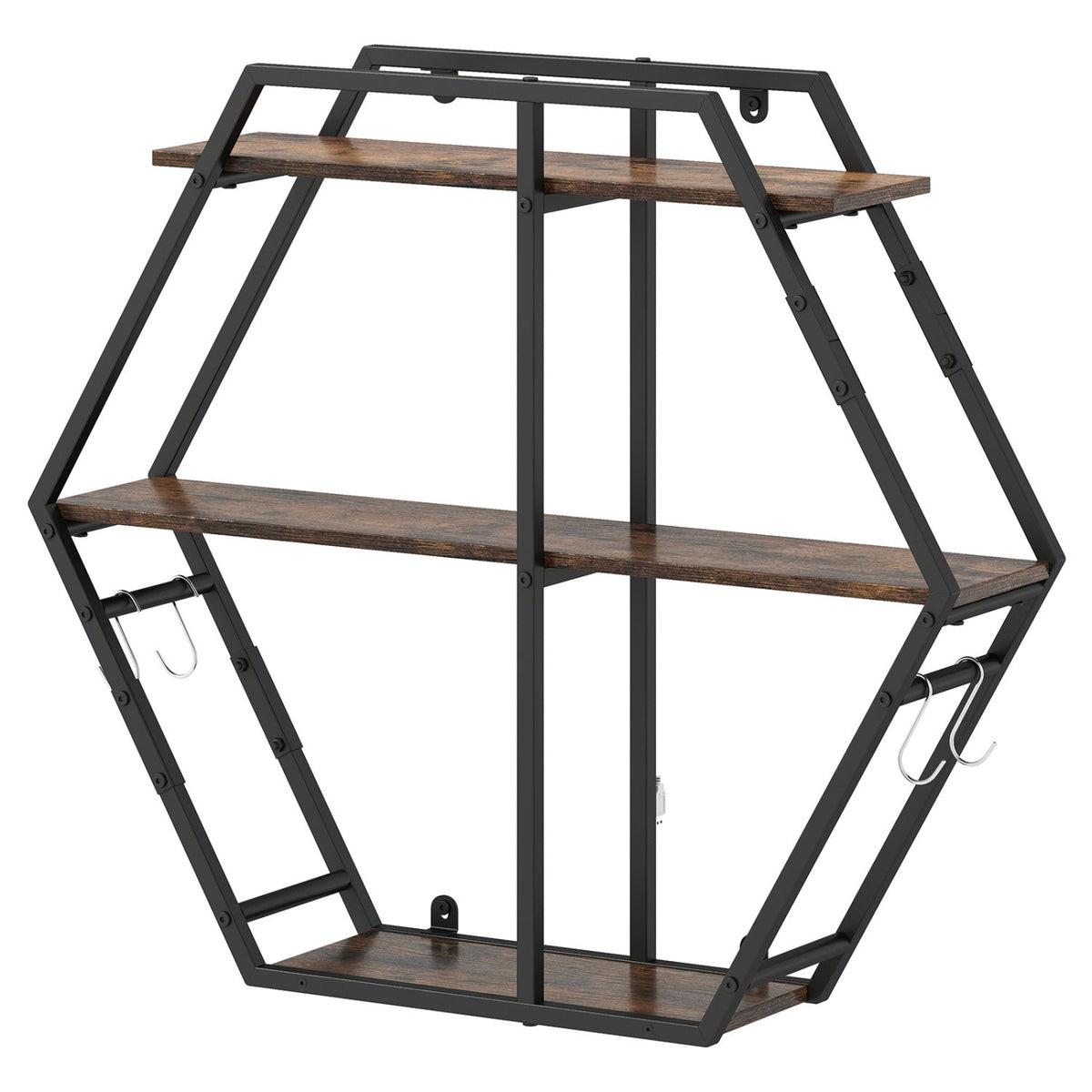 3-Tier Geometric Bookcase with S-Shaped Hooks for Living Room
