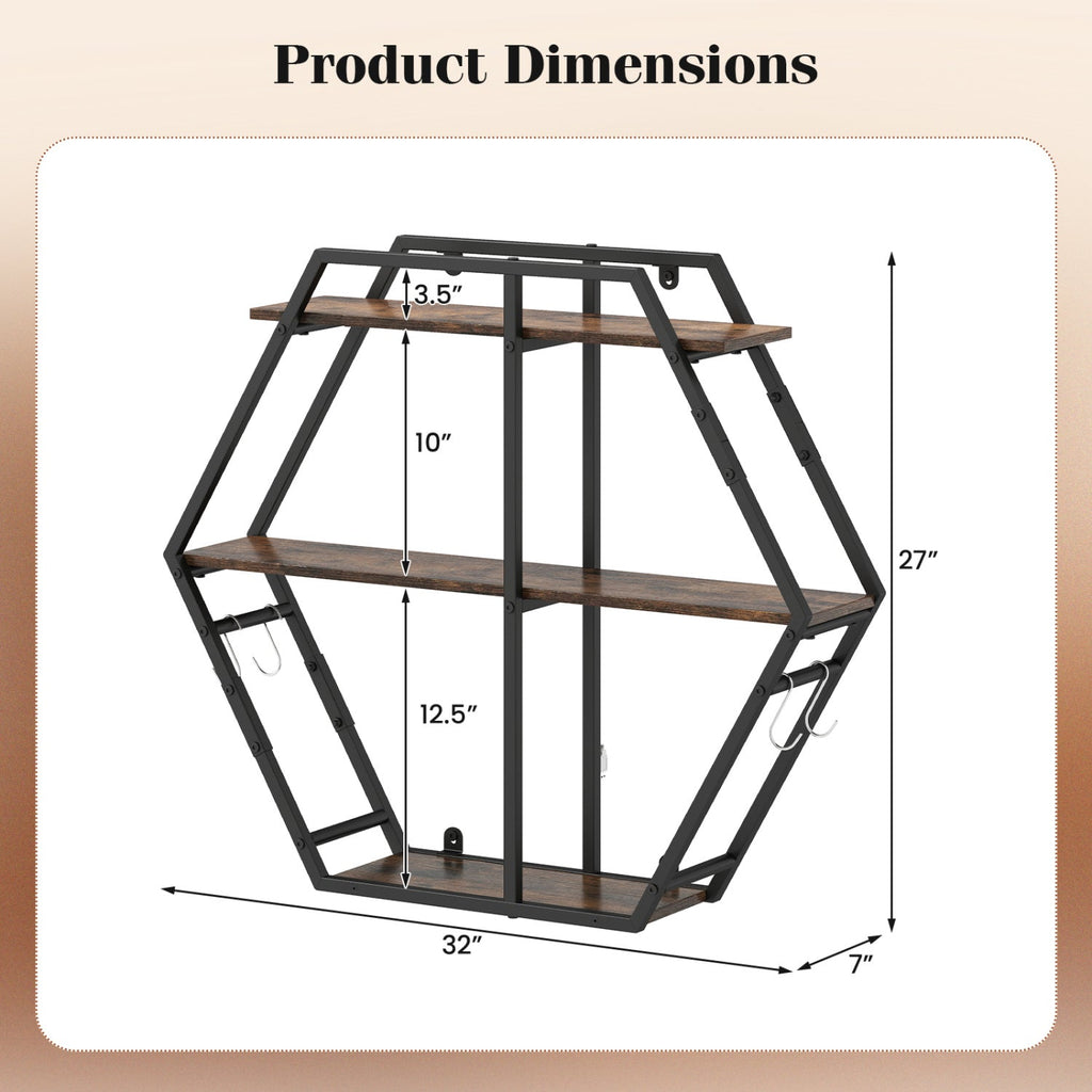 3-Tier Geometric Bookcase with S-Shaped Hooks for Living Room