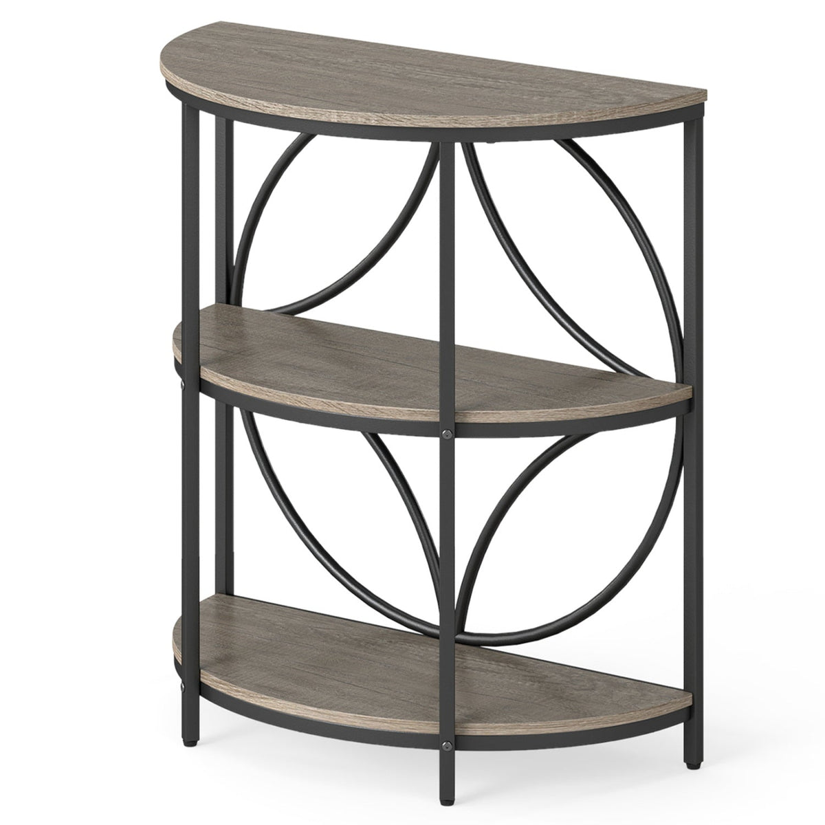 3-Tier Half Round End Table with Study Metal Frame