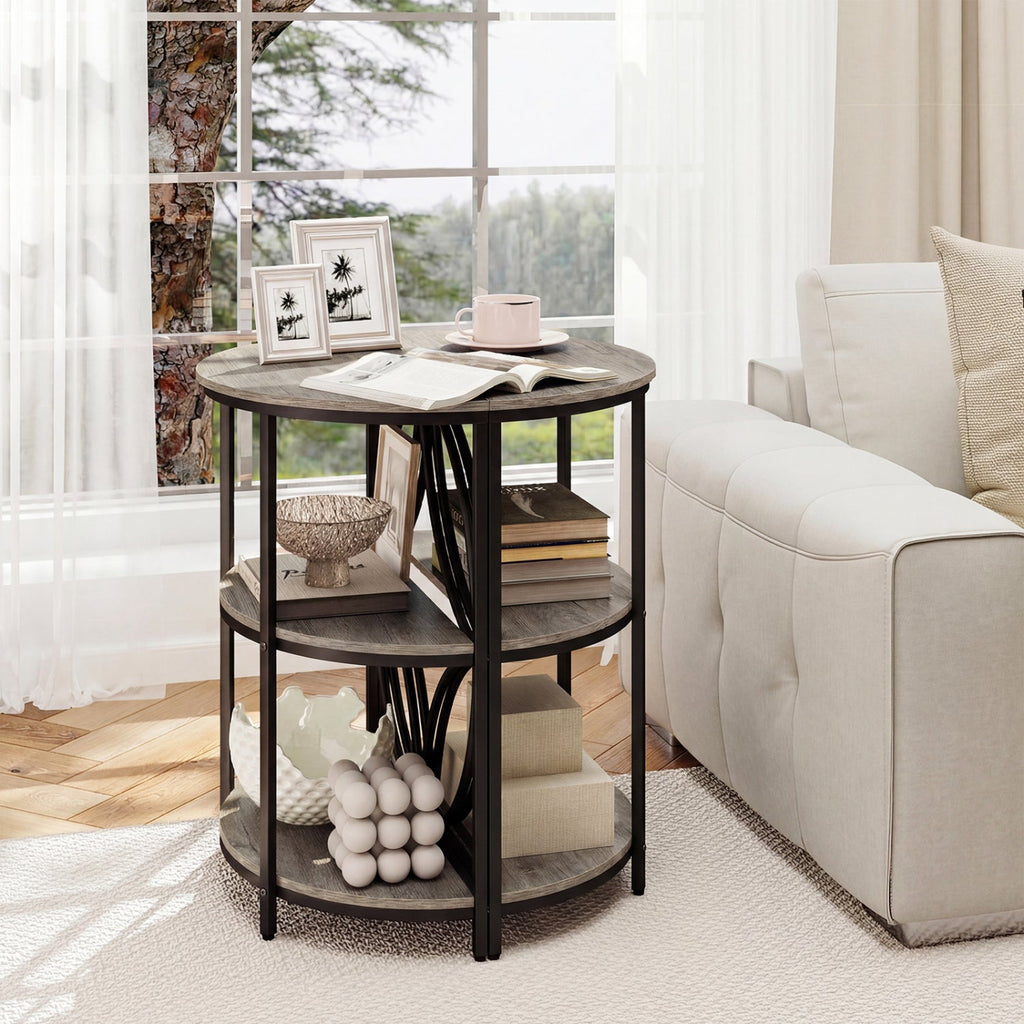 3-Tier Half Round End Table with Study Metal Frame