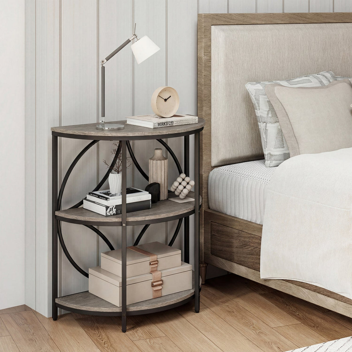 3-Tier Half Round End Table with Study Metal Frame