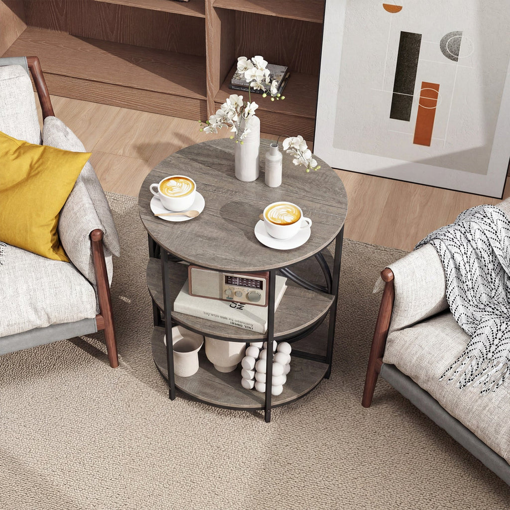 3-Tier Half Round End Table with Study Metal Frame