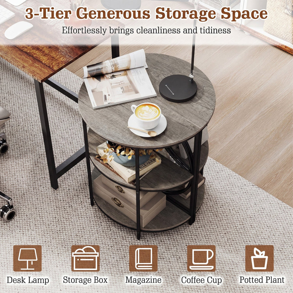 3-Tier Half Round End Table with Study Metal Frame