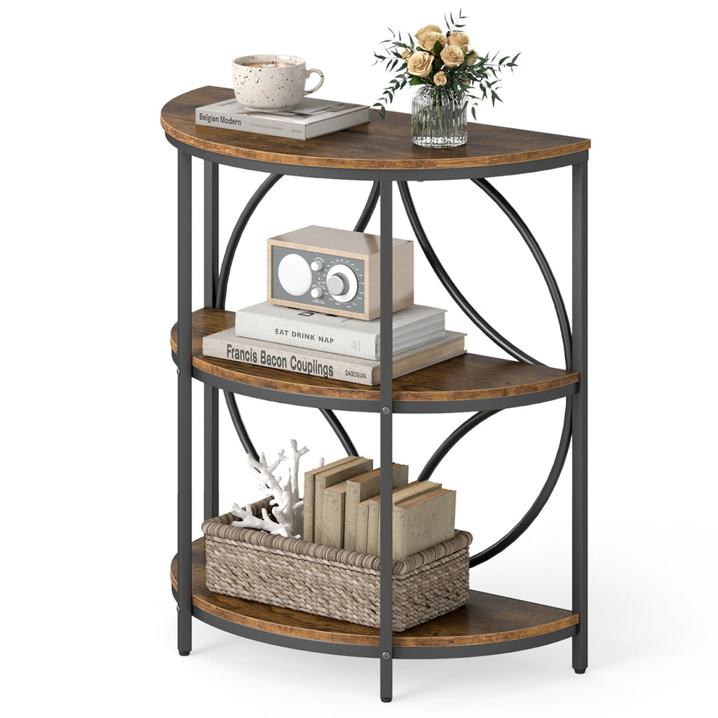3-Tier Half Round End Table with Study Metal Frame