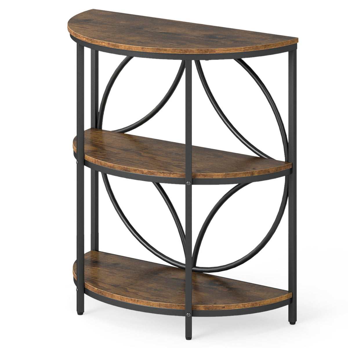 3-Tier Half Round End Table with Study Metal Frame