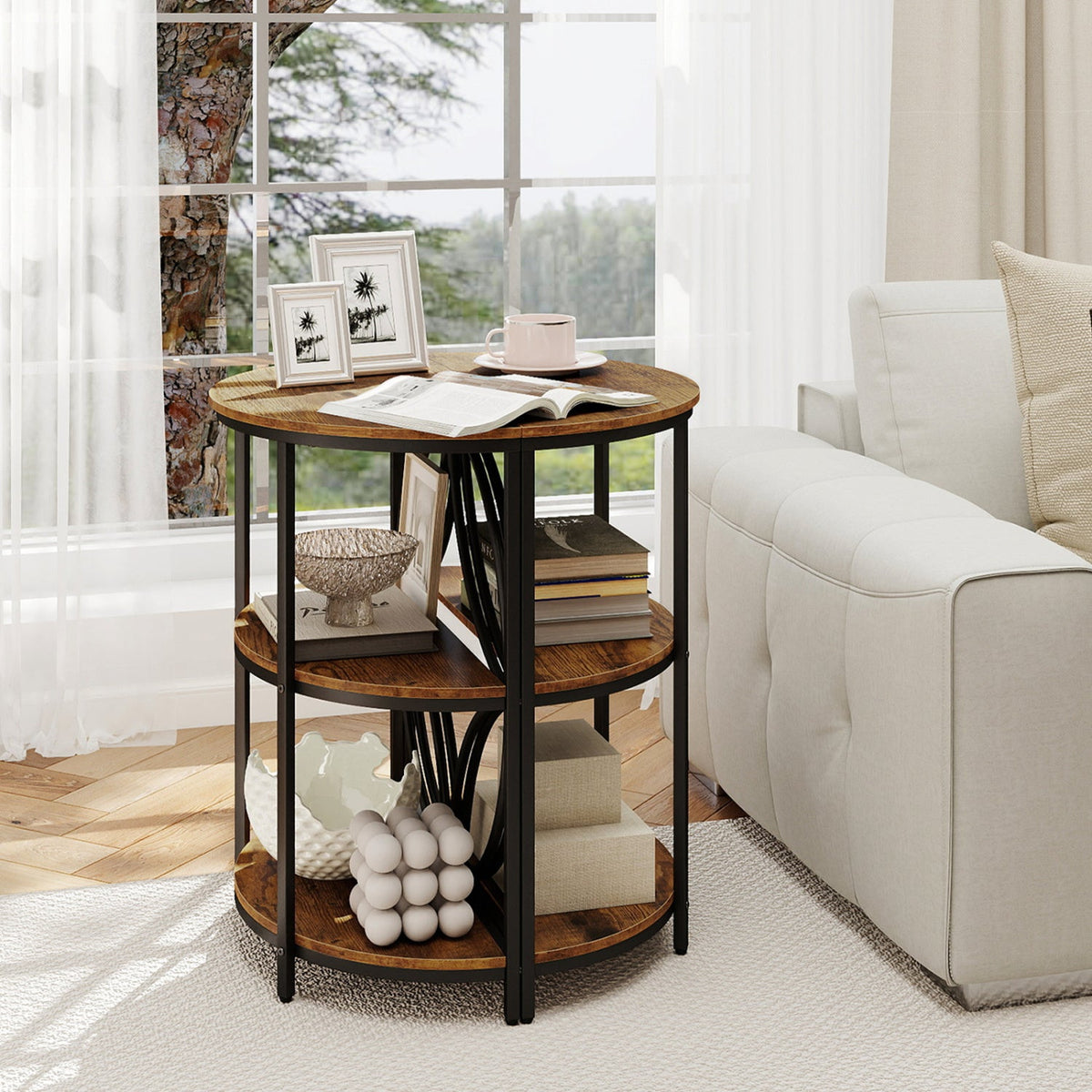 3-Tier Half Round End Table with Study Metal Frame