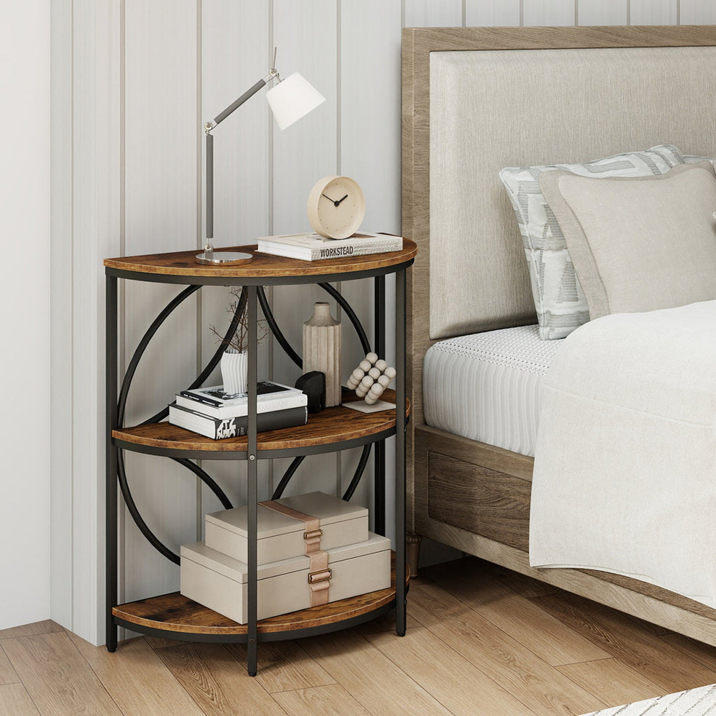 3-Tier Half Round End Table with Study Metal Frame