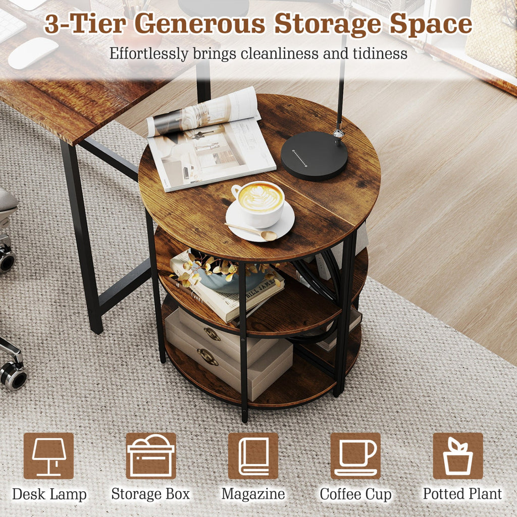3-Tier Half Round End Table with Study Metal Frame