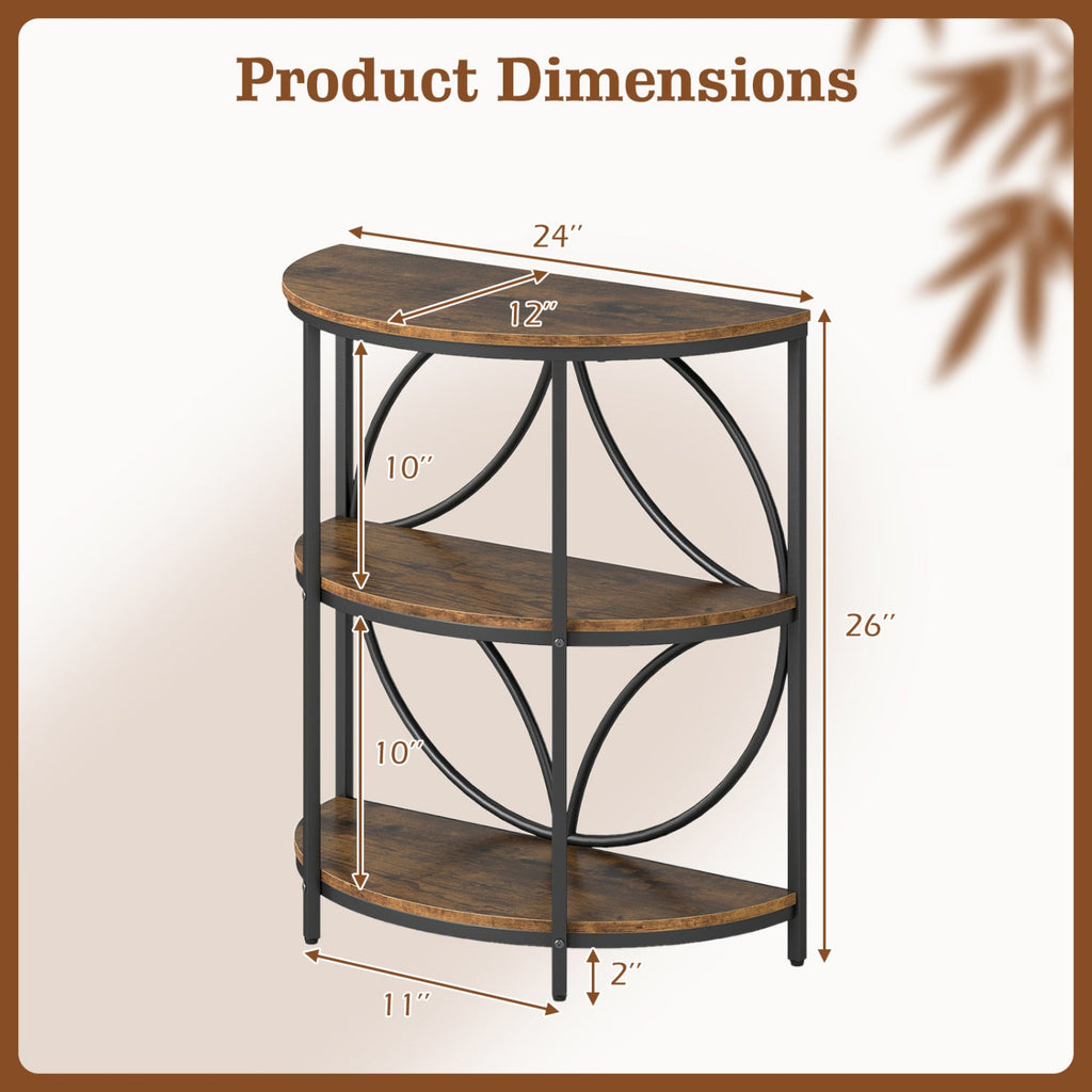 3-Tier Half Round End Table with Study Metal Frame