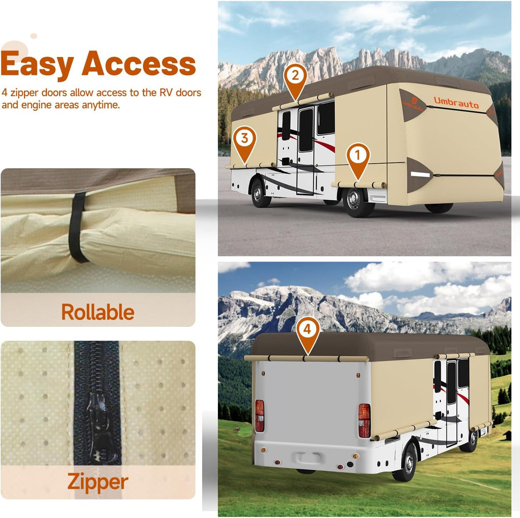 Umbrauto Class A RV Cover Upgraded Heavy Duty 7 Layers Top Windproof Breathable