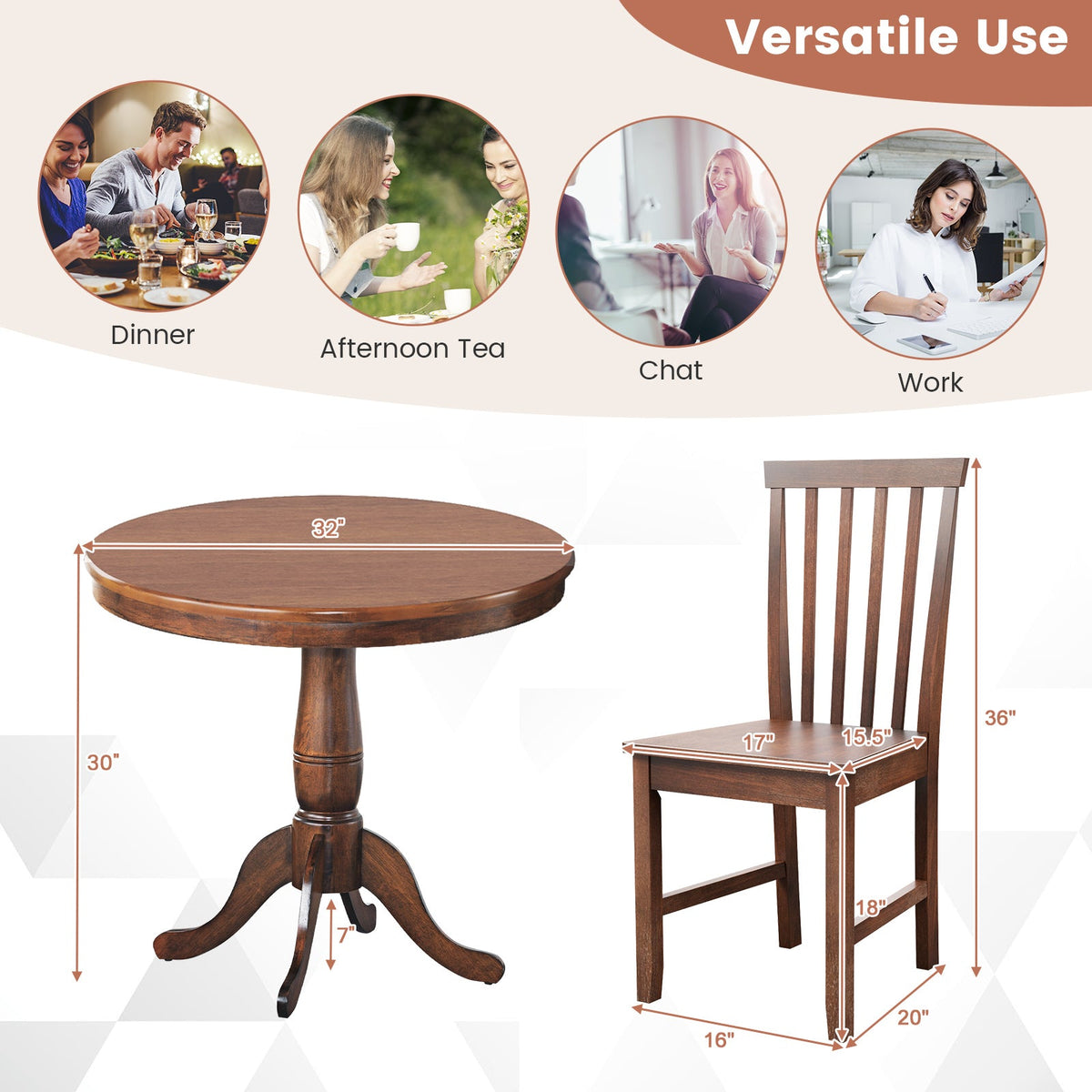 3 Pieces Wooden Dining Table and Chair Set