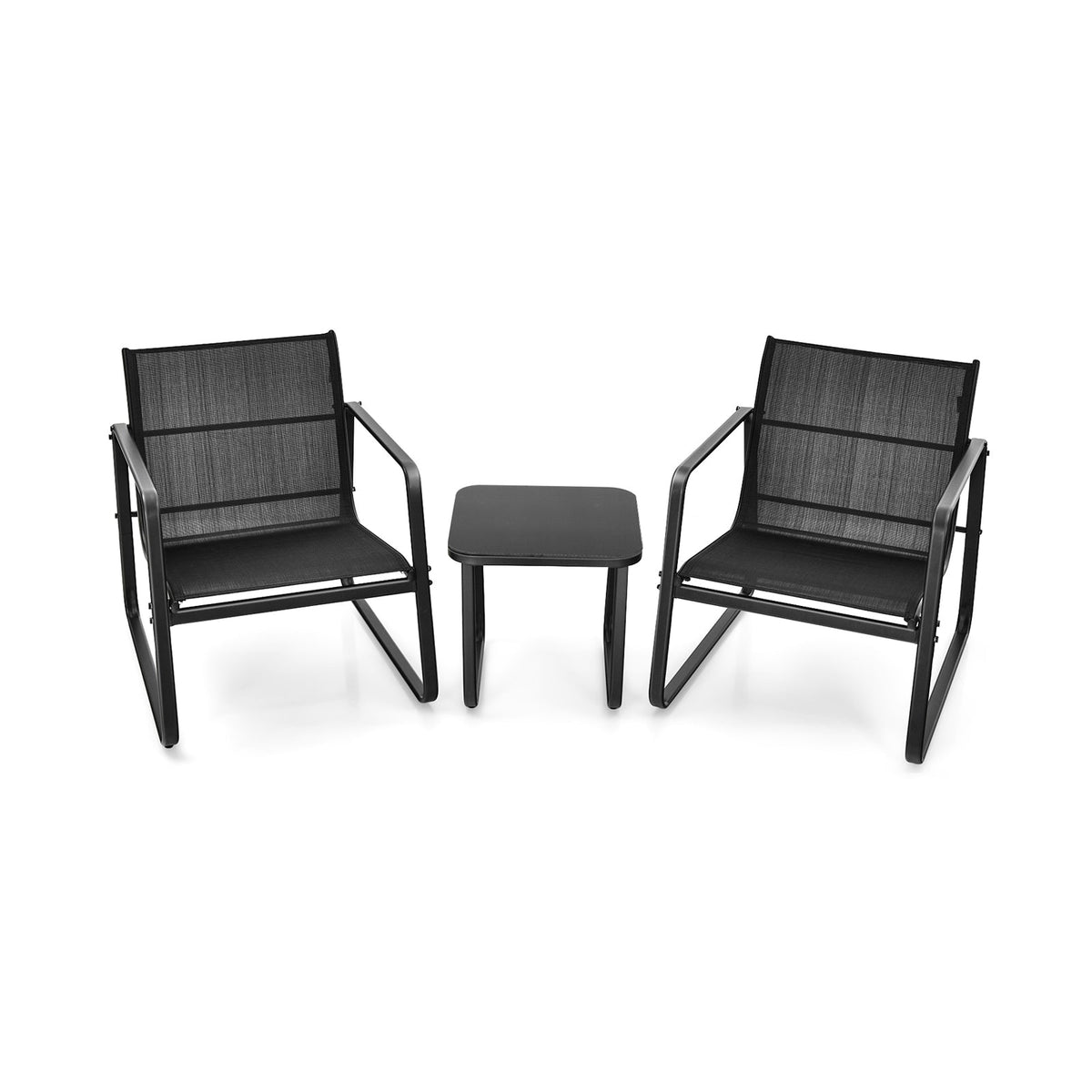 3 Pieces Patio Set with Glass Top Table Garden Deck-Black