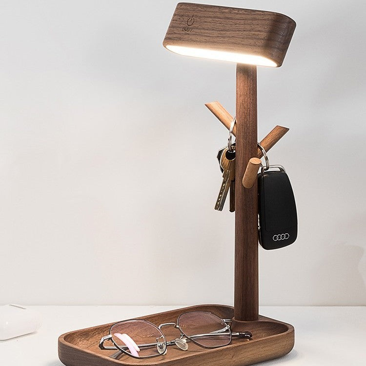Black Walnut Solid Wood LED Table Lamp Key Holder