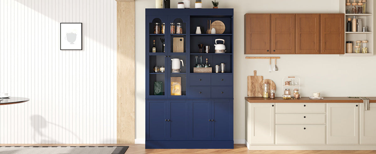 Freestanding Buffet With Hutch - Tall Kitchen Pantry Cabinet