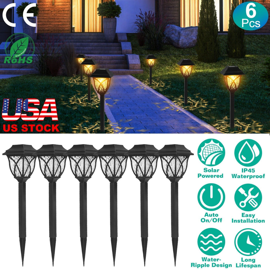 6Pack Solar Powered Stake Light Decorative Landscape Lamp IP45 Waterproof Auto On Off
