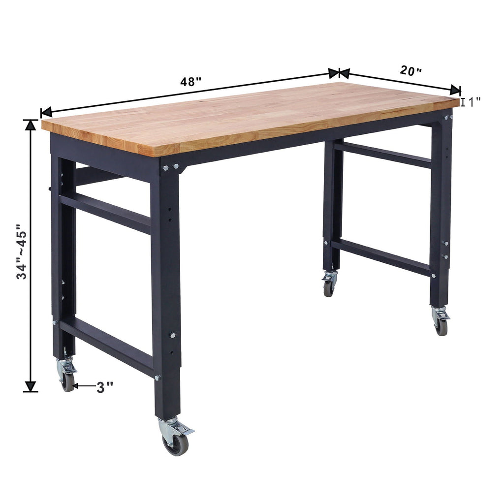 Wide Rolling Workbench For Garage, Adjustable Height