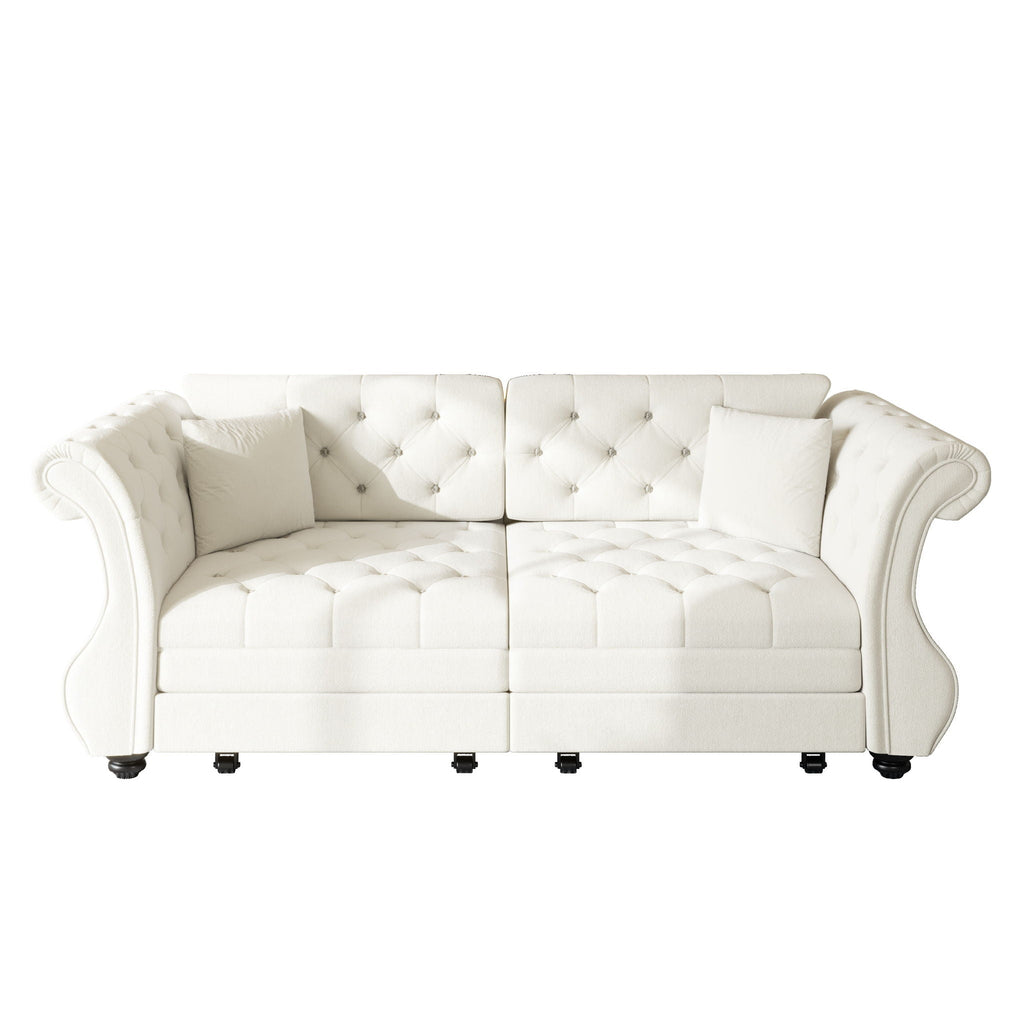 Oversized Chesterfield Pull Out Sofa Bed with Flower Tufting