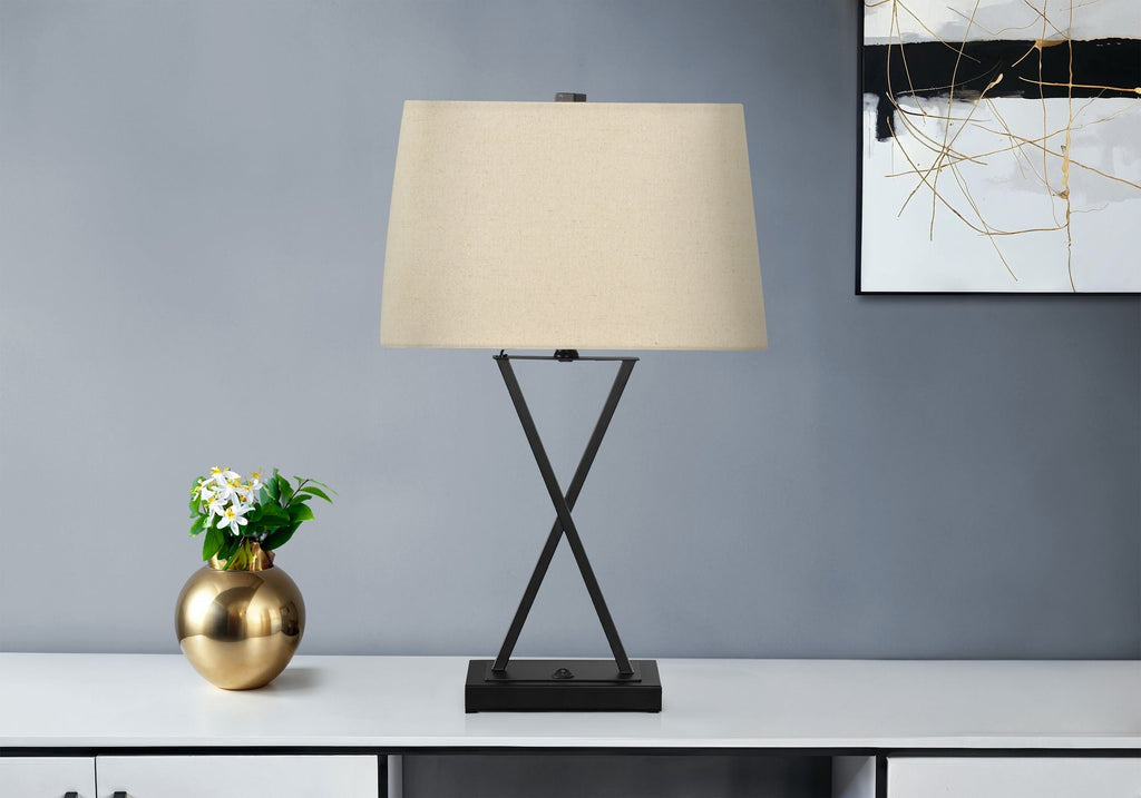 Table Lamp, USB Port Included, Resin, Transitional - Black