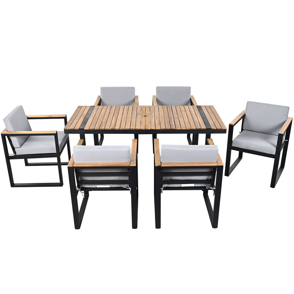 7 Pieces Dining Set Table And Chair Set With And Removable Cushions For Patio