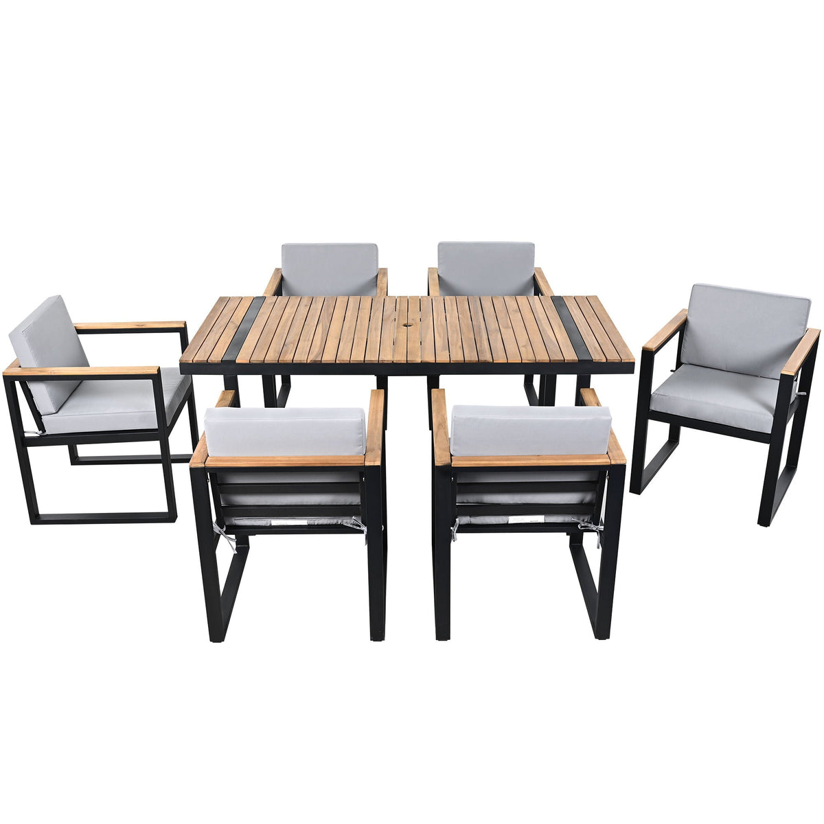 7 Pieces Dining Set Table And Chair Set With And Removable Cushions For Patio