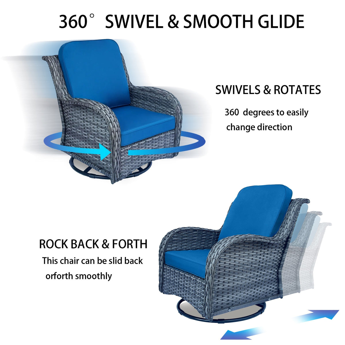 Wicker Patio Set - 3 Piece Rattan Outdoor Sectional Conversation Set