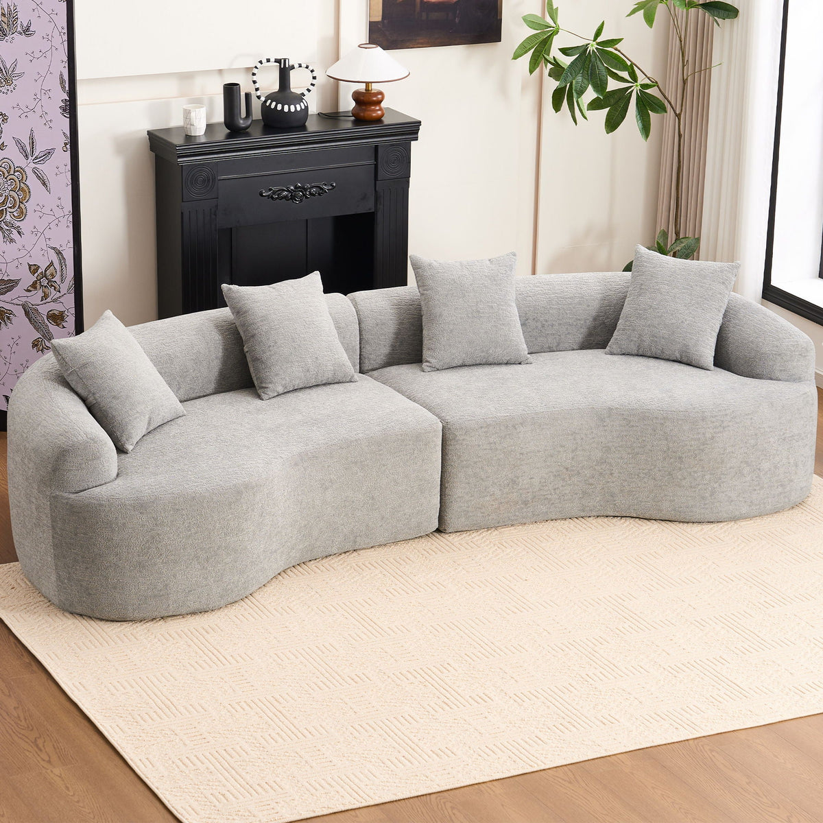 4 Seater Sofa With Fabric, Full Sponge, 4 Pillow, Sleeper Sectional