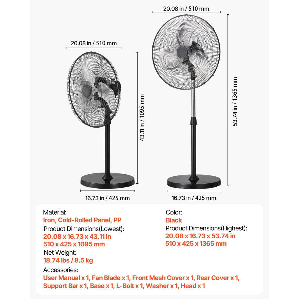 18" Pedestal Fan 3-Speed Oscillating Fan with Adjustable Height