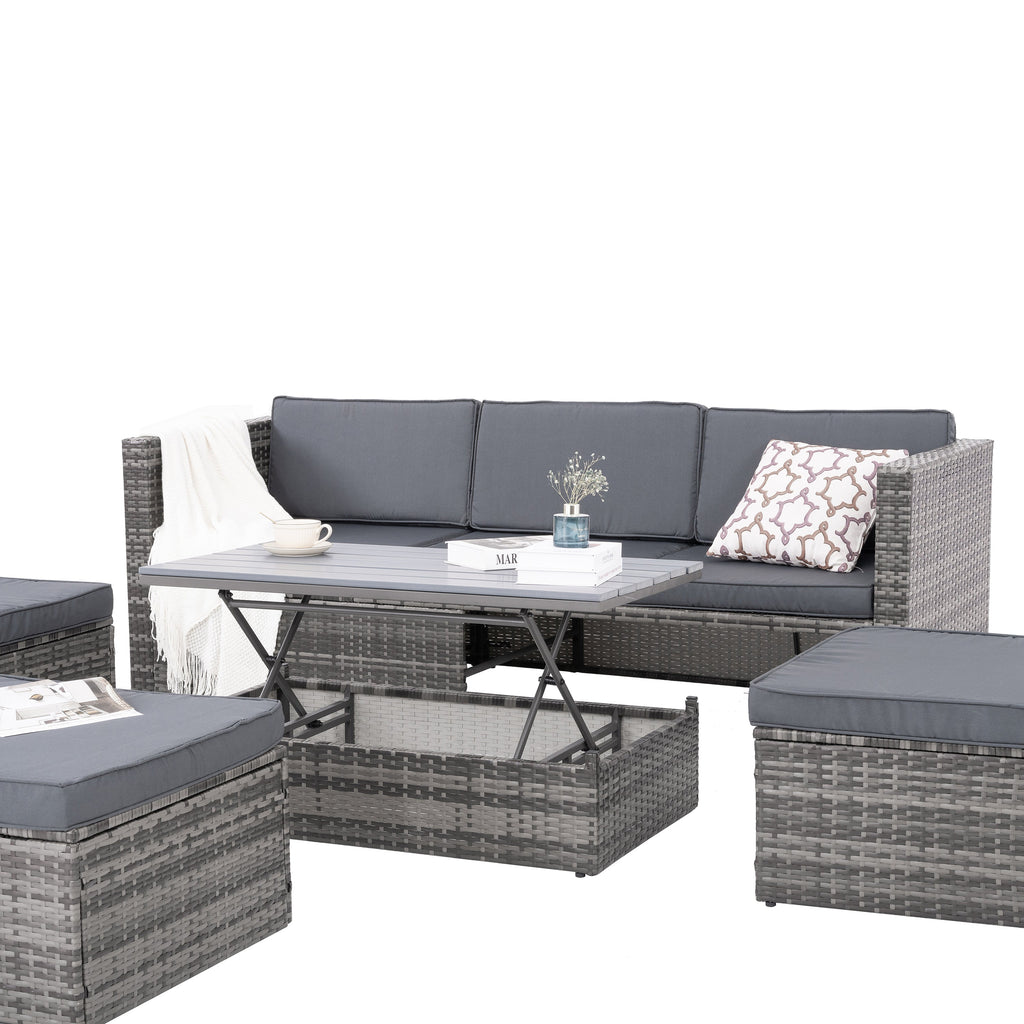 Patio Outdoor Furniture, 5 Set Wicker With Plywood Coffee Table