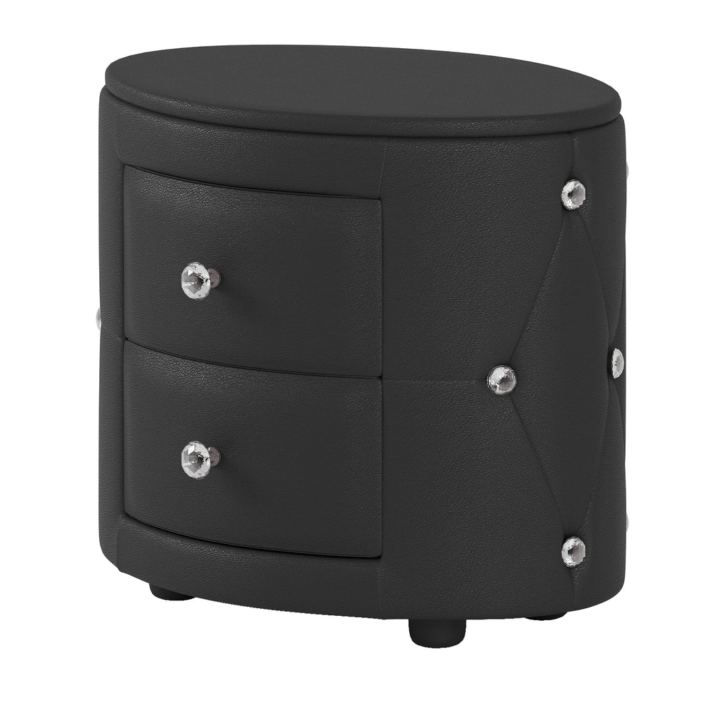 Elegant PU Nightstand with 2 Drawers and Crystal Handle, Easy Assembled