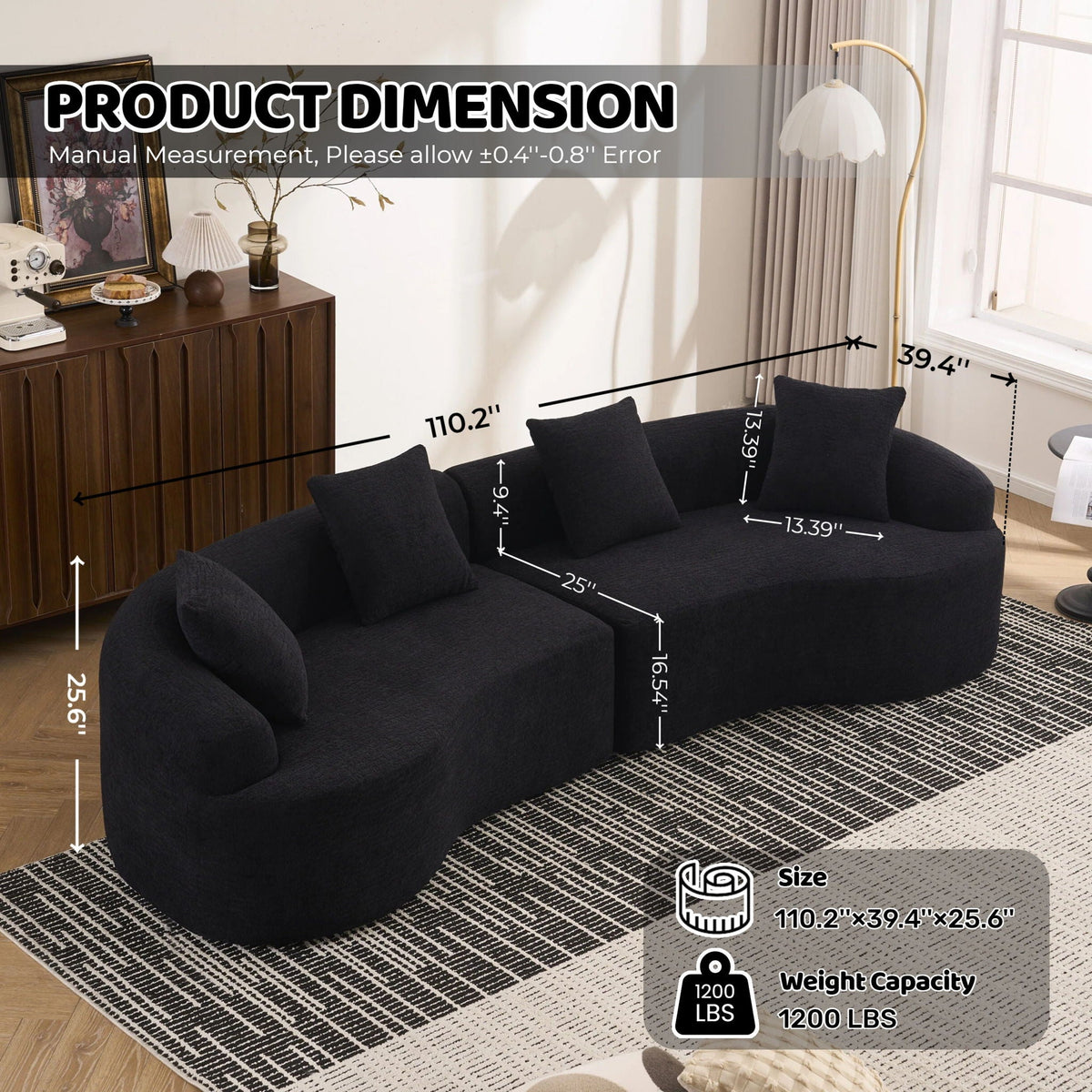 4 Seater Sofa With Fabric, Full Sponge, 4 Pillow, Sleeper Sectional